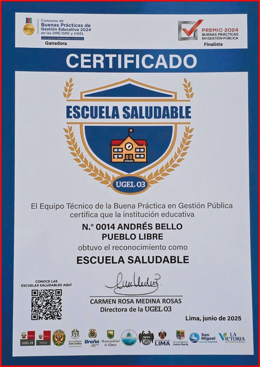 Certificado Escuela Saludable
